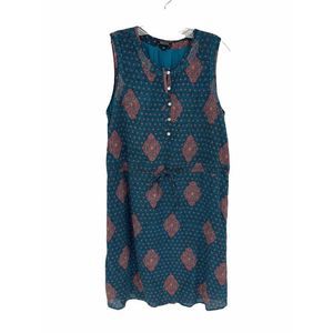 LUCKY Brand Sleeveless Tie Waist Embroidered Button neckline Dress Size L